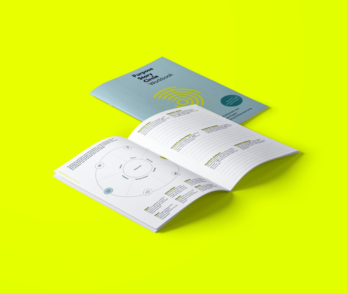 PSC Workbook – aufgeschlagen auf lime­grünem Hintergrund